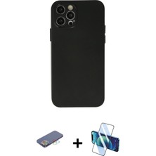 BUTİMAR'S iPhone 12 Pro Max Atlas Minimal Prime - Siyah 3D Antistatik Cam Ekran Koruyucu + Mavi Renkli Kamera Lens Koruma Cam