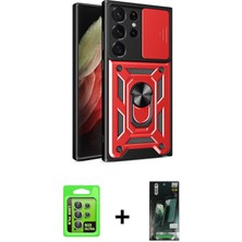 BUTİMAR'S Galaxy S23 Ultra Ahenk Klasik - Siyah 360 Mat Full Body Arka Koruyucu + Yeşil Raze Metal Kamera Lens