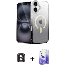 BUTİMAR'S iPhone 16 Eksen Minimal Özel Seri - Siyah Bilvis 5in1 5d Magic Hayalet Cam Ekran Koruyucu + Pembe Pvd Metal Kamera Lens