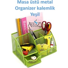 Akraz Art Design Masa Üstü Metal Kalemlik Yeşil Yedi Gözlü (Masa Seti Düzenleyici)