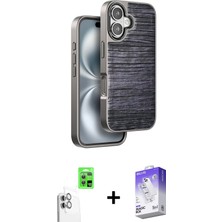 BUTİMAR'S iPhone 16 Atlas Minimal Özel Seri - Siyah Bilvis 5in1 3D Magic Cam Ekran Koruyucu + Beyaz Raze Metal Kamera Lens