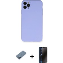 BUTİMAR'S iPhone 11 Pro Max Ahenk Serisi - Siyah 3D Antistatik Hayalet Cam Ekran Koruyucu + Mavi Metal Kamera Lens Koruma Cam