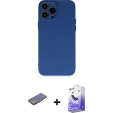 BUTİMAR'S iPhone 13 Pro Max Ahenk Serisi - Siyah Bilvis 5in1 5d Magic Hayalet Cam Ekran Koruyucu + Pembe Renkli Kamera Lens Koruma Cam