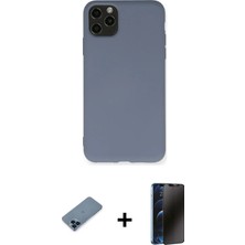 BUTİMAR'S iPhone 11 Pro Max Ahenk Serisi - Siyah 3D Antistatik Hayalet Cam Ekran Koruyucu + Mavi Metal Kamera Lens Koruma Cam
