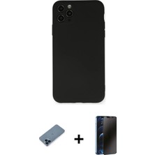 BUTİMAR'S iPhone 11 Pro Max Ahenk Serisi - Siyah 3D Antistatik Hayalet Cam Ekran Koruyucu + Mavi Metal Kamera Lens Koruma Cam