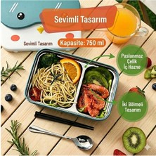 Kare Beslenme Kutusu - 2 Bölmeli - Kaşıklı, Taşınabilir Ofis Ve Okul Yemek Kabı Yeşil