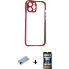 BUTİMAR'S iPhone 12 Pro Nova Asil Özel Seri - Siyah 34D Hayalet Izgaralı Cam + Mavi Shine Kamera Lens Koruma Cam