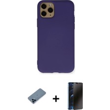BUTİMAR'S iPhone 11 Pro Max Ahenk Serisi - Siyah 3D Antistatik Hayalet Cam Ekran Koruyucu + Mavi Metal Kamera Lens Koruma Cam