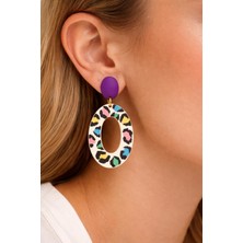 EPAksesuar Halka Küpe Renkli Leopar Desenli Polimer Kil El Yapımı