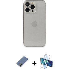 BUTİMAR'S iPhone 13 Pro Max Ufuk Minimal Özel Seri - Siyah 3D Antistatik Cam Ekran Koruyucu + Açık Yeşil Metal Kamera Lens Koruma Cam