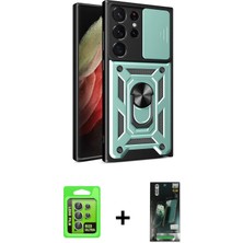 BUTİMAR'S Galaxy S23 Ultra Ahenk Klasik - Siyah 360 Mat Full Body Arka Koruyucu + Yeşil Raze Metal Kamera Lens