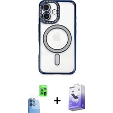 BUTİMAR'S iPhone 16 Zirve Doku Prime - Siyah Bilvis 5in1 5d Magic Hayalet Cam Ekran Koruyucu + Lacivert Raze Metal Kamera Lens