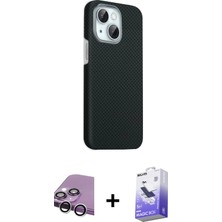 BUTİMAR'S iPhone 14 Kozmos Klasik Prime - Siyah Bilvis 5in1 5d Magic Hayalet Cam Ekran Koruyucu + Gümüş Raze Metal Kamera Lens