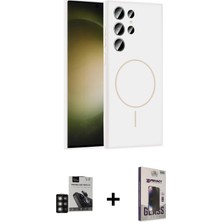 BUTİMAR'S Galaxy S24 Ultra Yankı Form Serisi - Siyah Bilvis Hayalet Cam Ekran Koruyucu + Derin Mor Pvd Metal Kamera Lens