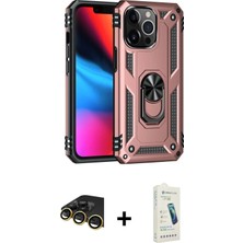 BUTİMAR'S iPhone 14 Pro Max Ahenk Klasik Koleksiyonu - Şeffaf Pasifik Cam Ekran Koruyucu + Gold Raze Metal Kamera Lens