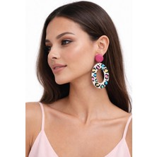 EPAksesuar Halka Küpe Renkli Leopar Desenli Polimer Kil El Yapımı