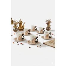 Leylart 6 Kişilik Lüks Porselen Kahve Fincan Takımı - Siyah Kuğu Tasarım Zucci