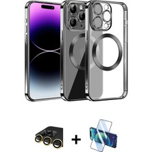 BUTİMAR'S iPhone 13 Pro Max Pusula Form - Siyah 3D Antistatik Cam Ekran Koruyucu + Gold Raze Metal Kamera Lens