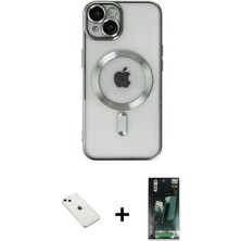 BUTİMAR'S iPhone 14 Nova Işık Özel Seri - Şeffaf 360 Full Body Arka Koruyucu + Pembe Diamond Kamera Lens