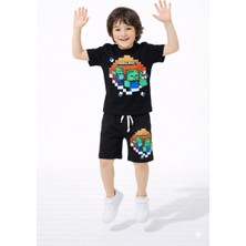 ButumiKids Erkek Çocuk Karakter Baskılı Bisiklet Yaka Pamuklu T-Shirt Şort Alt Üst Takım