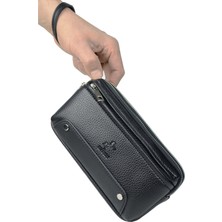 EN Deri Erkek Siyah El Çantası - Kartlıklı Clutch Portföy Çanta