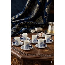 Leylart 6 Kişilik Lüks Porselen Kahve Fincan Takımı - Mavi Kuğu Tasarım Zucci