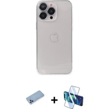 BUTİMAR'S iPhone 13 Pro Max Ufuk Minimal Özel Seri - Siyah 3D Antistatik Cam Ekran Koruyucu + Mavi Shine Kamera Lens Koruma Cam