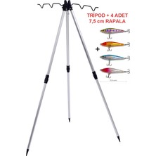 Exent 3 Ayaklı Alüminyum Katlanabilir Çok Hafif Olta Dayama Sehpası (Tripod)+ 4 Adet 7,5 cm Rapala