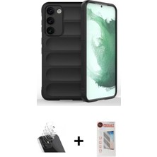 BUTİMAR'S Galaxy S23 Plus Atlas Koleksiyonu - Siyah Hayalet Edge Cam Ekran Koruyucu + Şeffaf Kamera Lens Koruma Cam