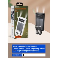 Azurtech Pw-60 20000MAH Solar Powerbank – Güneş Enerjili – Dahili Kablolu – LED Fenerli – LCD Ekranlı