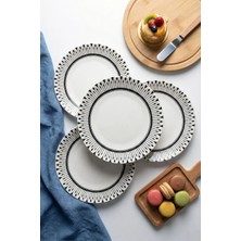 Grandora Modern Siyah Beyaz Desenli (6 Adet, 20 Cm) Pasta, Tatlı Veya Kahvaltı Tabağı Seti