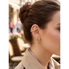 Museum Of You 14K Gold Kaplama Renk Zirkon Taşlı 3'lü Küpe Kombini - Kıkırdak ve Halka Küpe Seti - Renk Atma Yapmaz