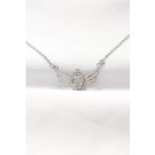 Ayışığı 316L Çelik Silver Renk Zirkon Taşlı Kalpli Kanat Kolye