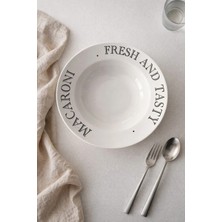 Grandora Makarna Salata Kasesi Tabağı – 26 cm Fresh And Tasty Macaroni Yazılı - Şık Makarna, Spagetti Kasesi