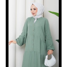 Moda Neva Uzun Kollu Muslin Kumaş Düğmeli Elbise