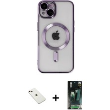 BUTİMAR'S iPhone 14 Nova Işık Özel Seri - Şeffaf 360 Full Body Arka Koruyucu + Pembe Diamond Kamera Lens
