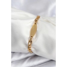 Ayışığı 316L Çelik Gold Renk Oval Yazı Yazmaya Uygun Kadın Bileklik