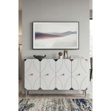 Yumedi Design KA1297BS - Elifa Konsol, Tv Sehpası, Çok Amaçlı Dolap ve Kahve Köşesi 120CM Beyaz- Silver