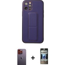 BUTİMAR'S iPhone 12 Pro Akış Doku - Siyah 34D Hayalet Izgaralı Cam + Turuncu Neon Fosforlu Kamera Lens