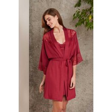 Pierre Cardin Penye Dantelli Gecelik Sabahlık Takım 4010 Bordo