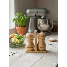 Kamptek Kamp Teknolojisi Standlı Ahşap Tuzluk ve Karabiberlik Seti - Kamptek Doğal Tasarım