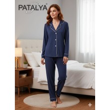 Ceyyiz Patalya Lacivert Penye Kadın Pijama Takımı