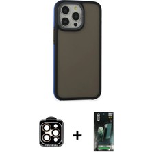 BUTİMAR'S iPhone 14 Pro Max Eksen Işık - Siyah 360 Mat Full Body Arka Koruyucu + Turuncu Pvd Metal Kamera Lens