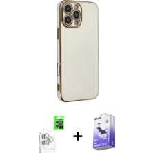 BUTİMAR'S iPhone 16 Pro Max Yankı Serisi - Siyah Bilvis 5in1 5d Magic Hayalet Cam Ekran Koruyucu + Beyaz Raze Metal Kamera Lens