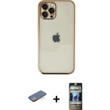 BUTİMAR'S iPhone 12 Pro Vadi Minimal - Siyah 34D Hayalet Izgaralı Cam + Yeşil Renkli Kamera Lens Koruma Cam