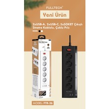 Azurtech Ftr-26 5’li Akım Korumalı Çoklu Priz – 2x Usb-A + 2x Usb-C – 2 Metre Kablolu