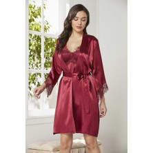 Pierre Cardin 6'lı Bordo Kısa Gecelik Sabahlık Çeyiz Set 6040