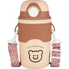 Bentopia Paslanmaz Çelik Su Matarası - 480ML - Askılı ve Pipetli Çelik Suluk