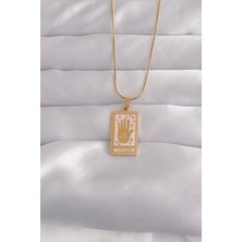 Ayışığı 316L Çelik Gold Renk Pembe Mineli El Figür Tarot Kolye