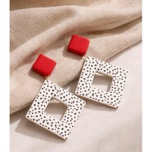 EPAksesuar Epanova Geometrik El Yapımı Küpe – Benekli Siyah Beyaz